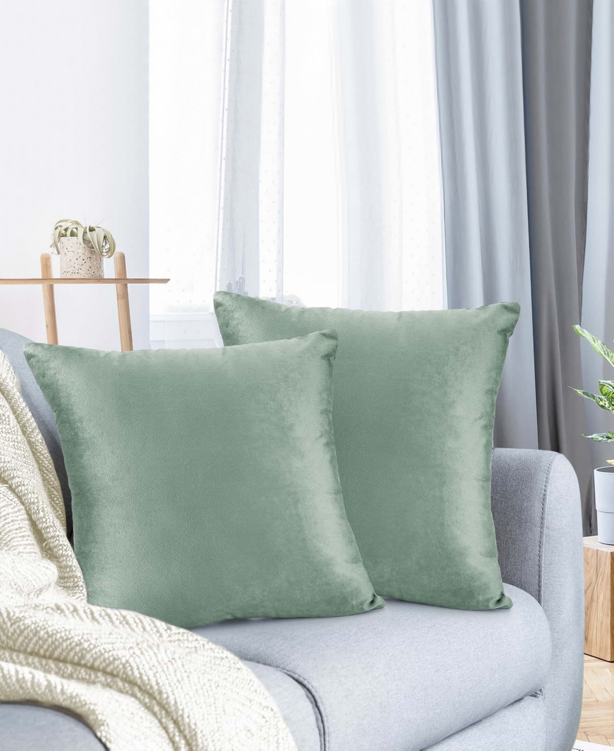 Nestl Elegant 2-pack Velvet Decorative Throw Pillows With Removeable Covers, 20" X 20" In Sage Green