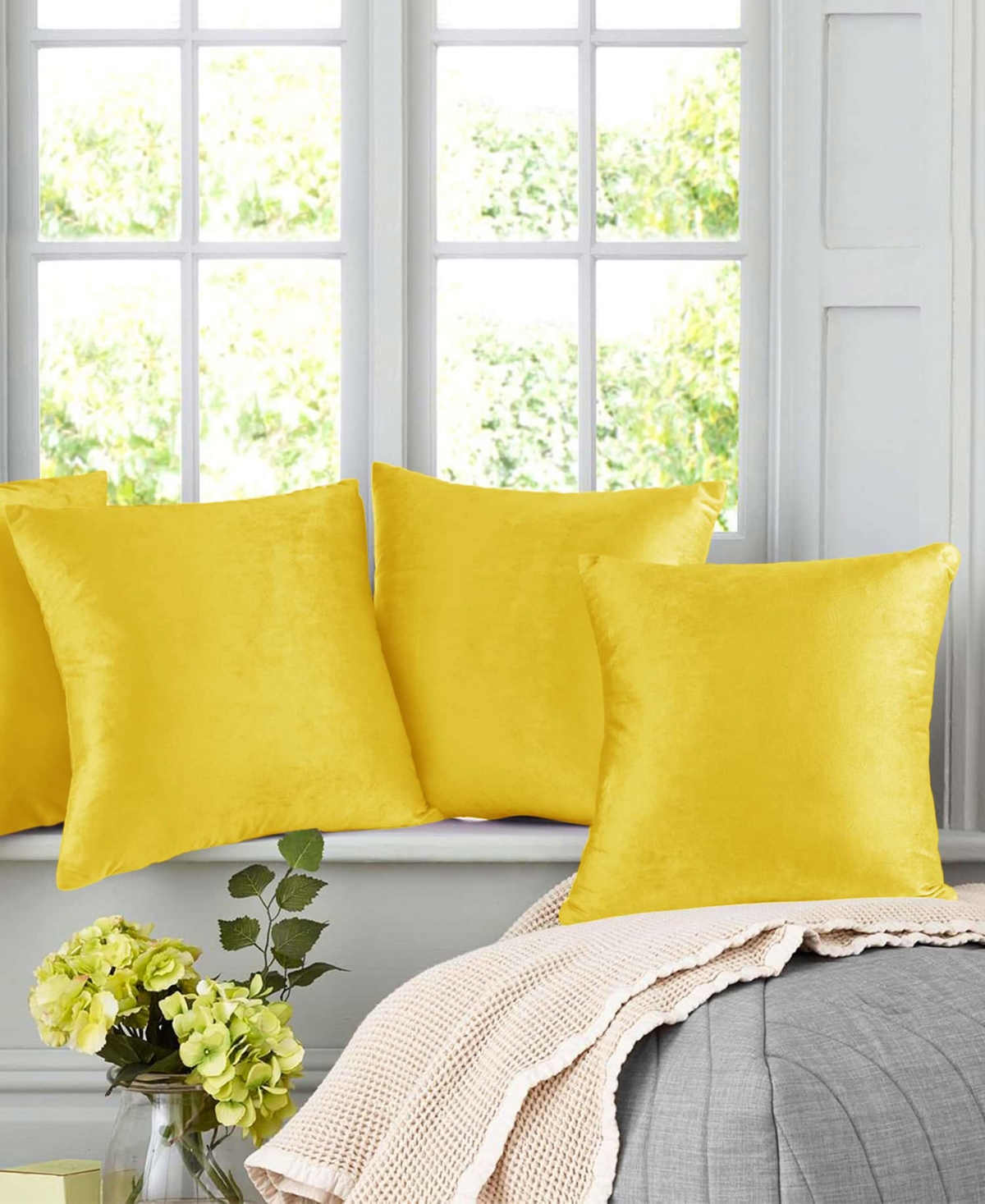 Nestl Elegant 2-pack Velvet Decorative Throw Pillows With Removeable Covers, 20" X 20" In Yellow