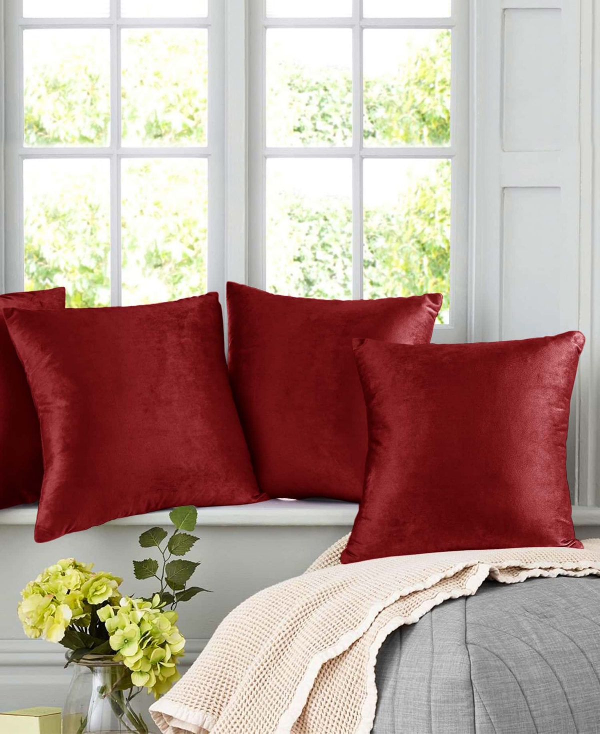Nestl Elegant 2-pack Velvet Decorative Throw Pillows With Removeable Covers, 22" X 22" In Cherry Red