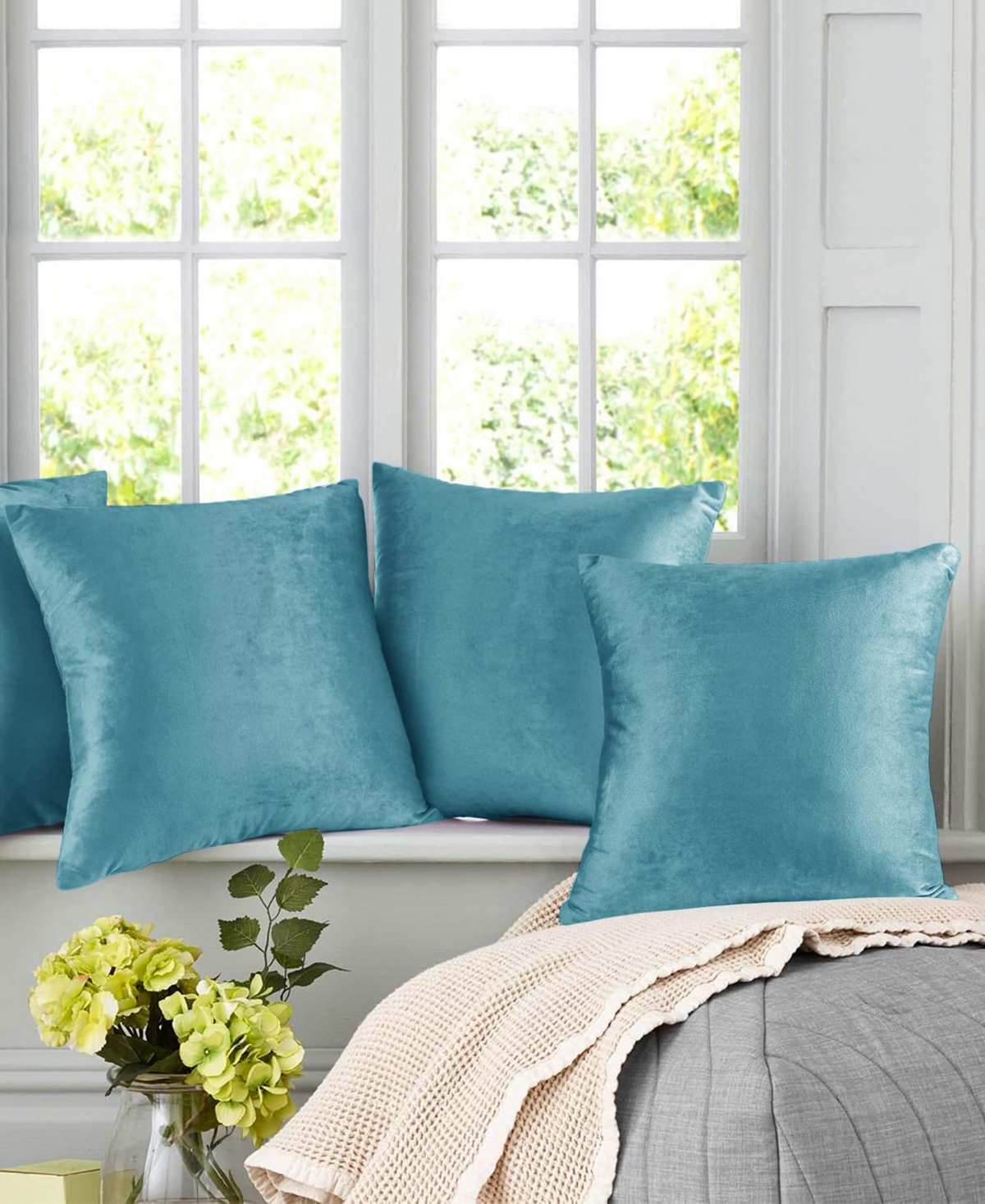 Nestl Elegant 2-pack Velvet Decorative Throw Pillows With Removeable Covers, 24" X 24" In Beach Blue