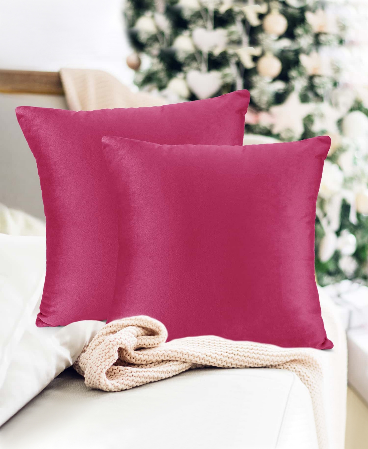 Nestl Elegant 2-pack Velvet Decorative Throw Pillows With Removeable Covers, 24" X 24" In Hot Pink