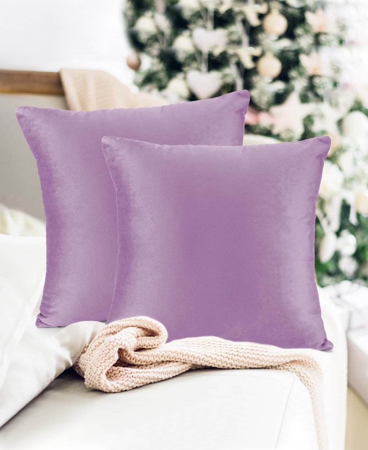 Nestl Elegant 2-pack Velvet Decorative Throw Pillows With Removeable Covers, 24" X 24" In Lavender