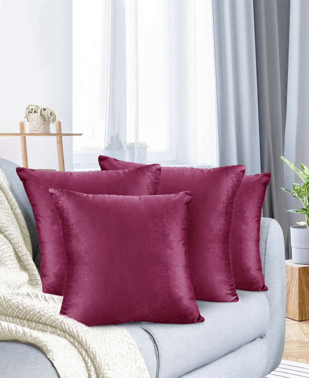 Nestl Elegant 2-pack Velvet Decorative Throw Pillows With Removeable Covers, 24" X 24" In Magenta