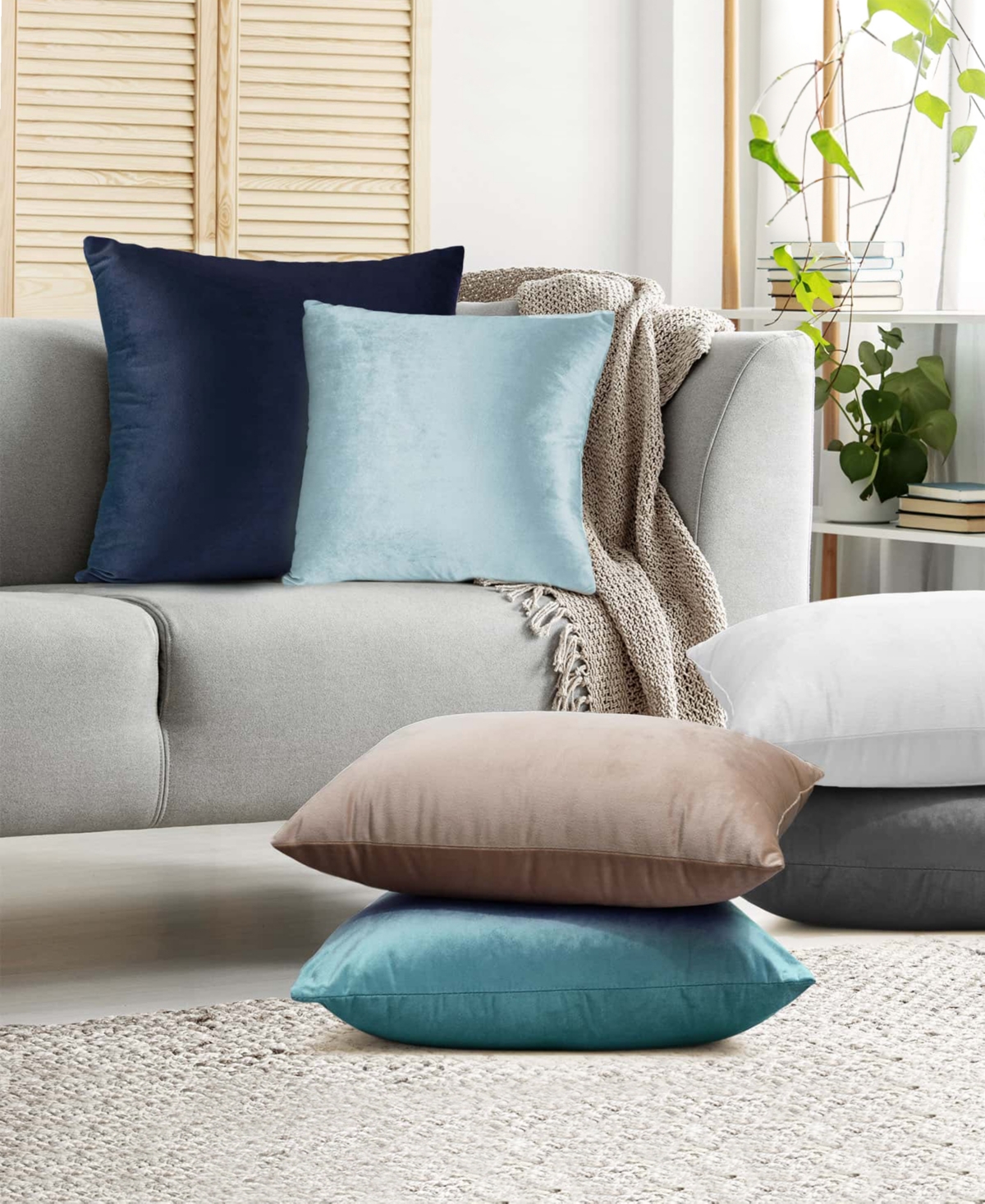 Nestl Elegant 2-pack Velvet Decorative Throw Pillows With Removeable Covers, 24" X 24" In Navy Blue