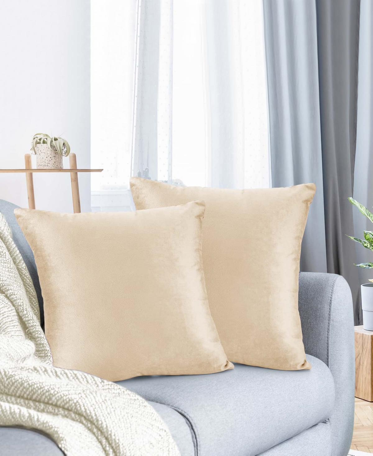 Nestl Elegant 2-pack Velvet Decorative Throw Pillows With Removeable Covers, 26" X 26" In Beige Cream