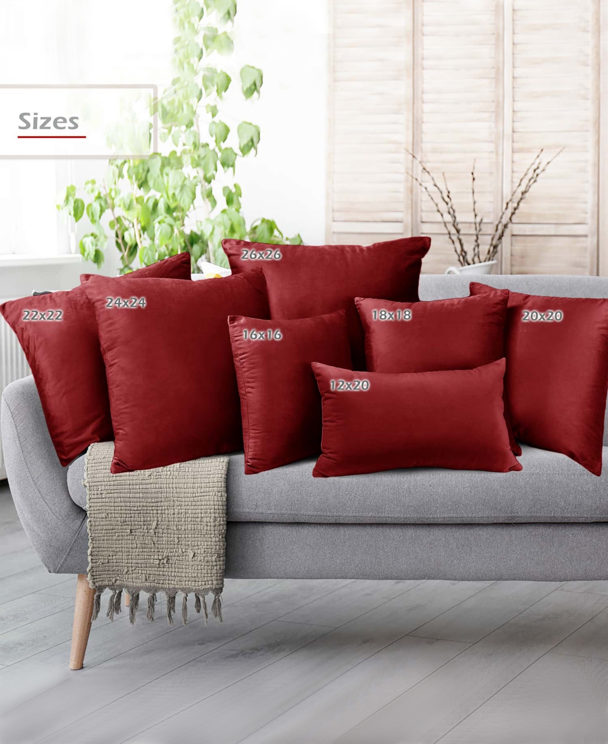 Nestl Elegant 2-pack Velvet Decorative Throw Pillows With Removeable Covers, 26" X 26" In Cherry Red