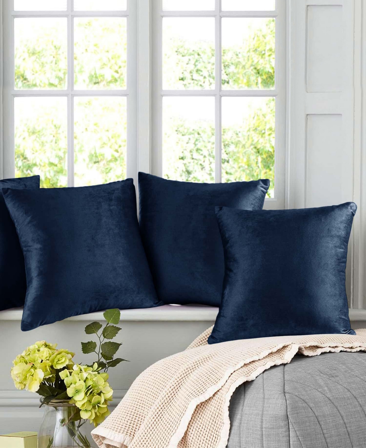 Nestl Elegant 2-pack Velvet Decorative Throw Pillows With Removeable Covers, 26" X 26" In Navy Blue