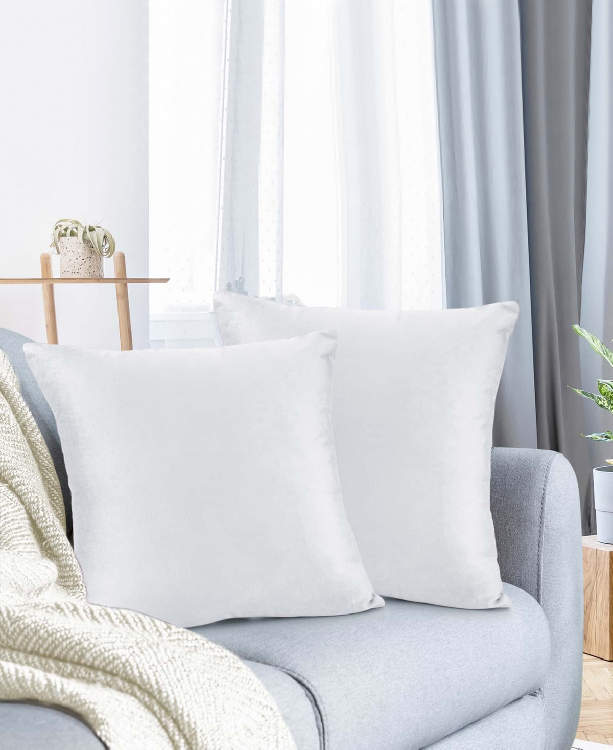 Nestl Elegant 2-pack Velvet Decorative Throw Pillows With Removeable Covers, 26" X 26" In White