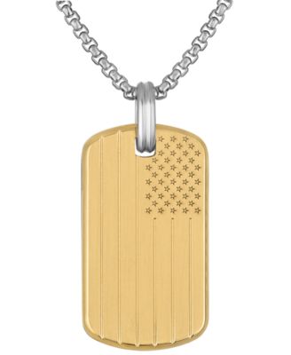 Men's 150th Anniversary American Flag Two-Tone Stainless Steel Dog Tag Pendant 24" Necklace