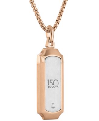Men's 150th Anniversary Rose Gold-Tone Stainless Steel Blue Sapphire Accent Dog Tag Pendant Necklace, 24" + 2" extender