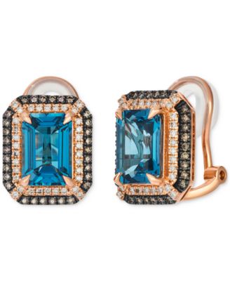 Le Vian - XX Blue Topaz (5 ct. t.w.) & Diamond (5/8 ct. t.w.) Post/Clip-On Convertible Button Earrings in 14k Rose Gold