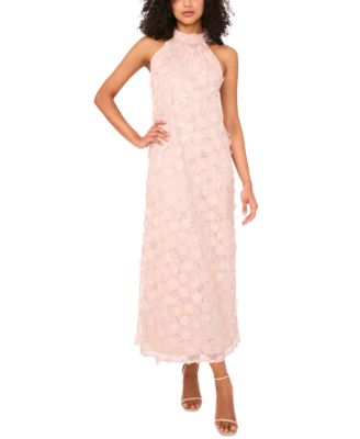 MSK - Petite 3D Floral-Appliqu&eacute; Halter Dress