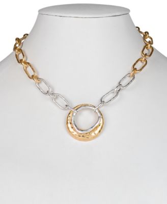 Two-Tone Double Circle Pendant Necklace, 18" + 3" extender