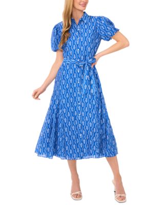 CeCe - Women's Flowy Tie Waist Midi Shirt Dress