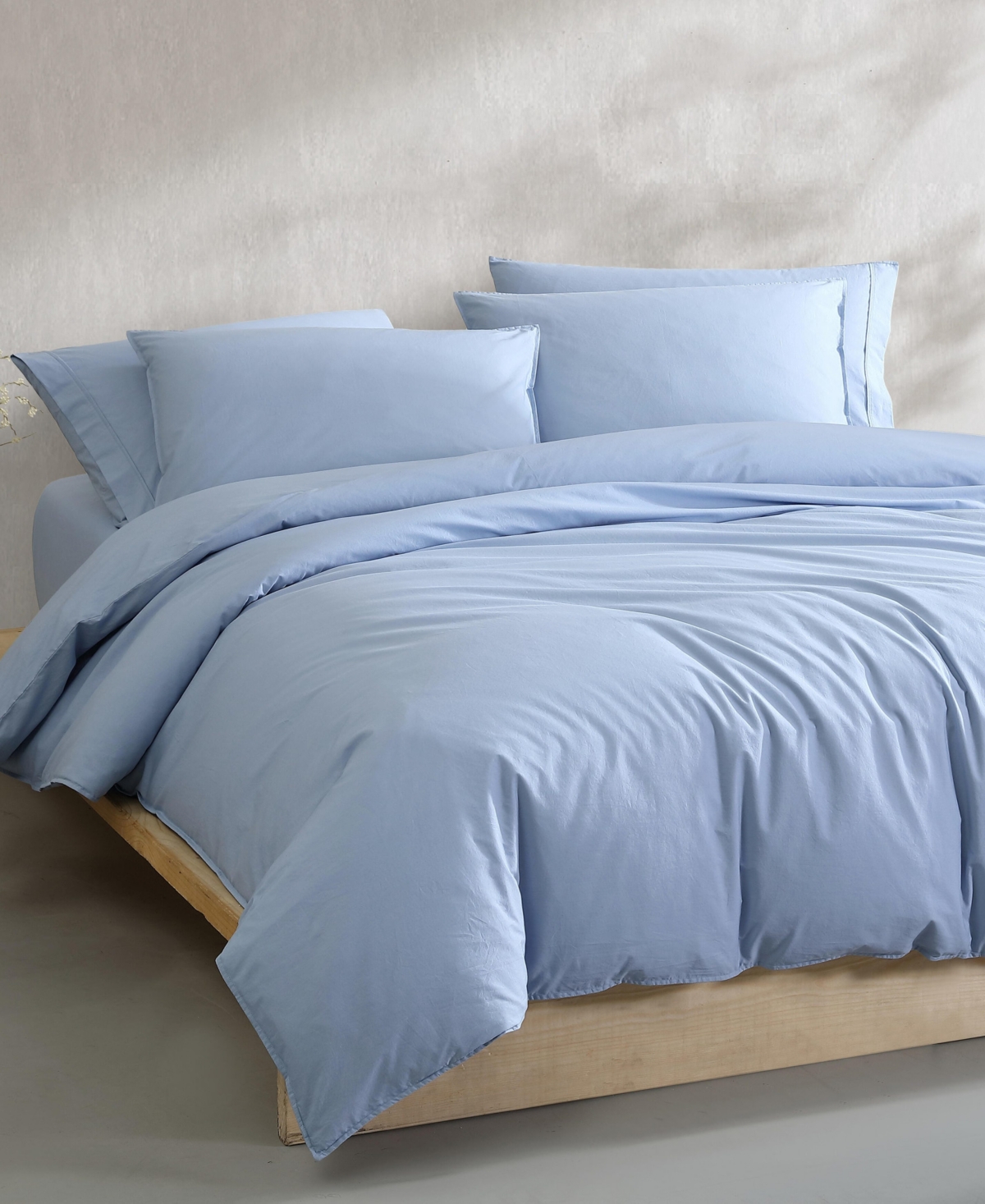 Calvin Klein Washed Percale Cotton Solid 3 Piece Duvet Cover Set, Queen In Chambray Blue