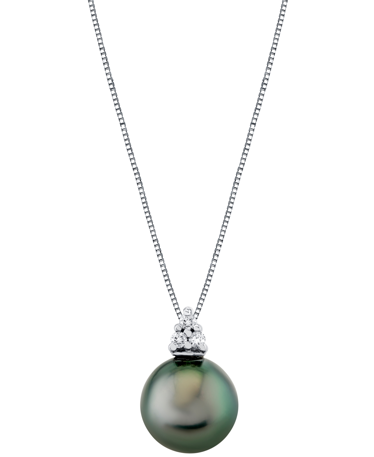 Cultured Tahitian Pearl (9mm) & Diamonds (1/10 ct. t.w.) 18" Pendant Necklace in 14k White Gold - White Gold