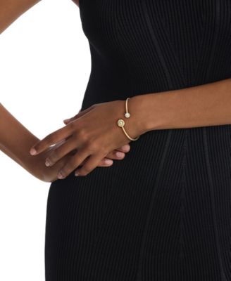 Stainless Steel Cubic Zirconia Twisted Bezel Cuff Bracelet