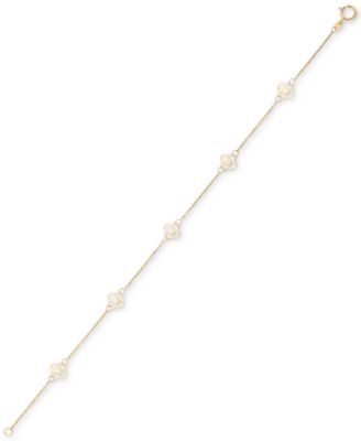 Polished Openwork Clover Station Link Bracelet in 10k Gold