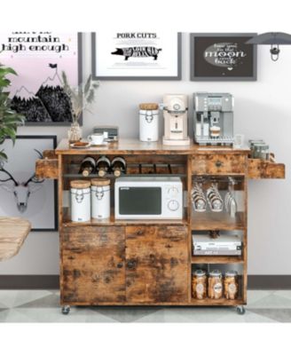 Rolling Kitchen Island Cart with Drop-Leaf and Wine Rack