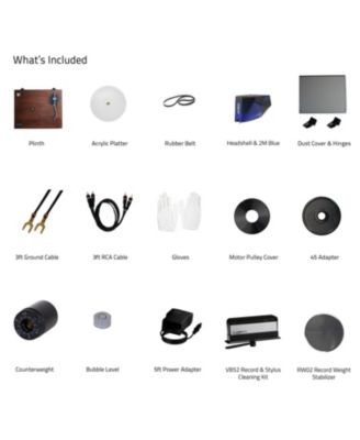 high-fidelity, acrylic platter, Ortofon 2M Blue cartridge, stylus & cleaning kit vinyl turntable record player with record weight.
