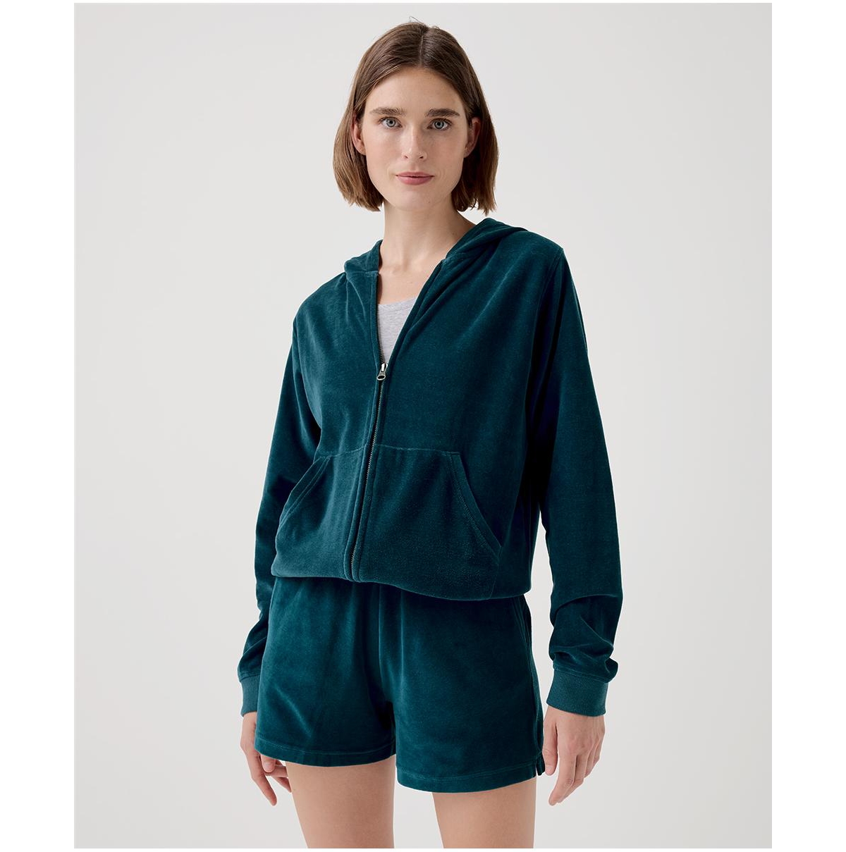 Women's Organic Cotton Velour Zip Hoodie - Graphite