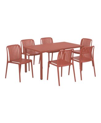 7-Piece Outdoor Patio Dining Table Set With Stackable Patio Chairs