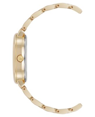 Women's Quartz Round Roman Numeral Gold-Tone Metal Alloy and Black Dial Watch, 32mm