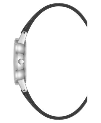 Women's Quartz Casual Black Polyurethane Leather and Silver-Tone Metal Alloy Boyfriend Watch, 34mm