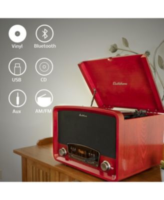 7-in-1 Vintage Record Player System with Turntable, Bluetooth, Radio, CD, USB Playback, MP3 Recording – Pack of 2