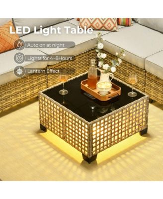 13 Piece Outdoor Patio Furniture Sets with Fire Pit Table,All Weather Wicker Sectional Sofa with Extra Deep Patio Swivel Chairs and Solar Powered Coffee Table for Porch,Garden,Backyard