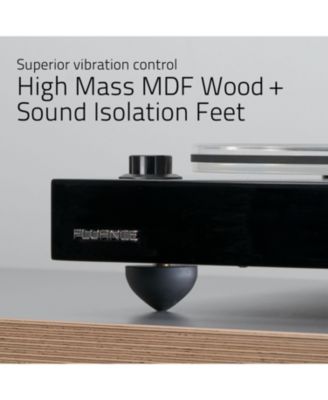 RT85N – Hi-fi vinyl turntable (white), PA10 preamp, Ai41 5" speakers (bamboo), MP-110 cartridge, 90W amp, Bluetooth – audio setup.