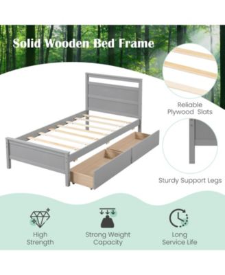 Twin Size Wooden Bed Frame with 2 Drawers for Teens and Adults