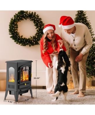 Electric Fireplace Stove, Freestanding Fireplace Heater with Realistic Flame, 1000/1500W Fireplace Heater, Overheating Safety Device, Thermostat, Adjustable Flame Brightness