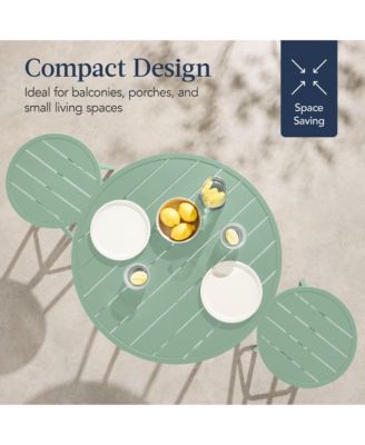 3-Piece Steel Patio Bar Height Round Bistro Set w/ Backless Stools, Slatted Design