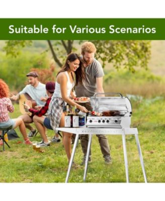 100% Food Grade 304 Stainless Steel BBQ Grill Table fits Tabletop Griddle, Indoor Grill Table with 4 Adjustable Legs, Portable Grill Stand for RV/Camping/Tailgating