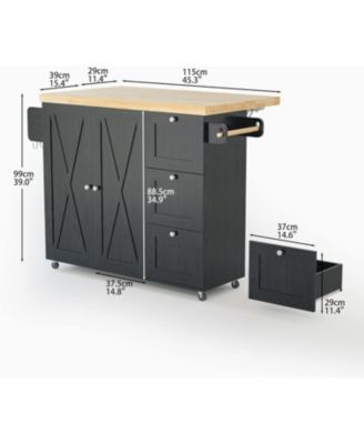 Rolling Kitchen Island Cart with Drop-Leaf Countertop, Barn 3Drawers