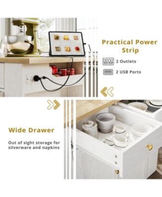 Kitchen Island with Stools, Large Countertop with Drop-Leaf