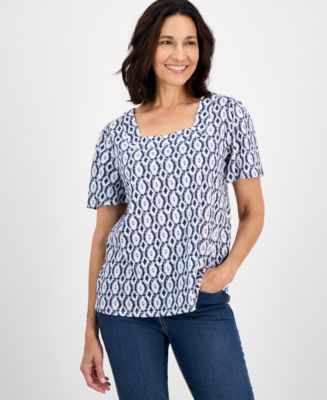 売れ筋商品|||ジェイエムコレクション カットソー トップス レディース Women's Solid Flutter-Sleeve Square Neck Crepe Top, Exclusively at Macy's Deep Black JM Collection Women's Solid Flutter-Sleeve Square Neck Crepe