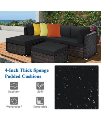 5PCS Patio Rattan Furniture Set Sectional Conversation Set Ottoman Table