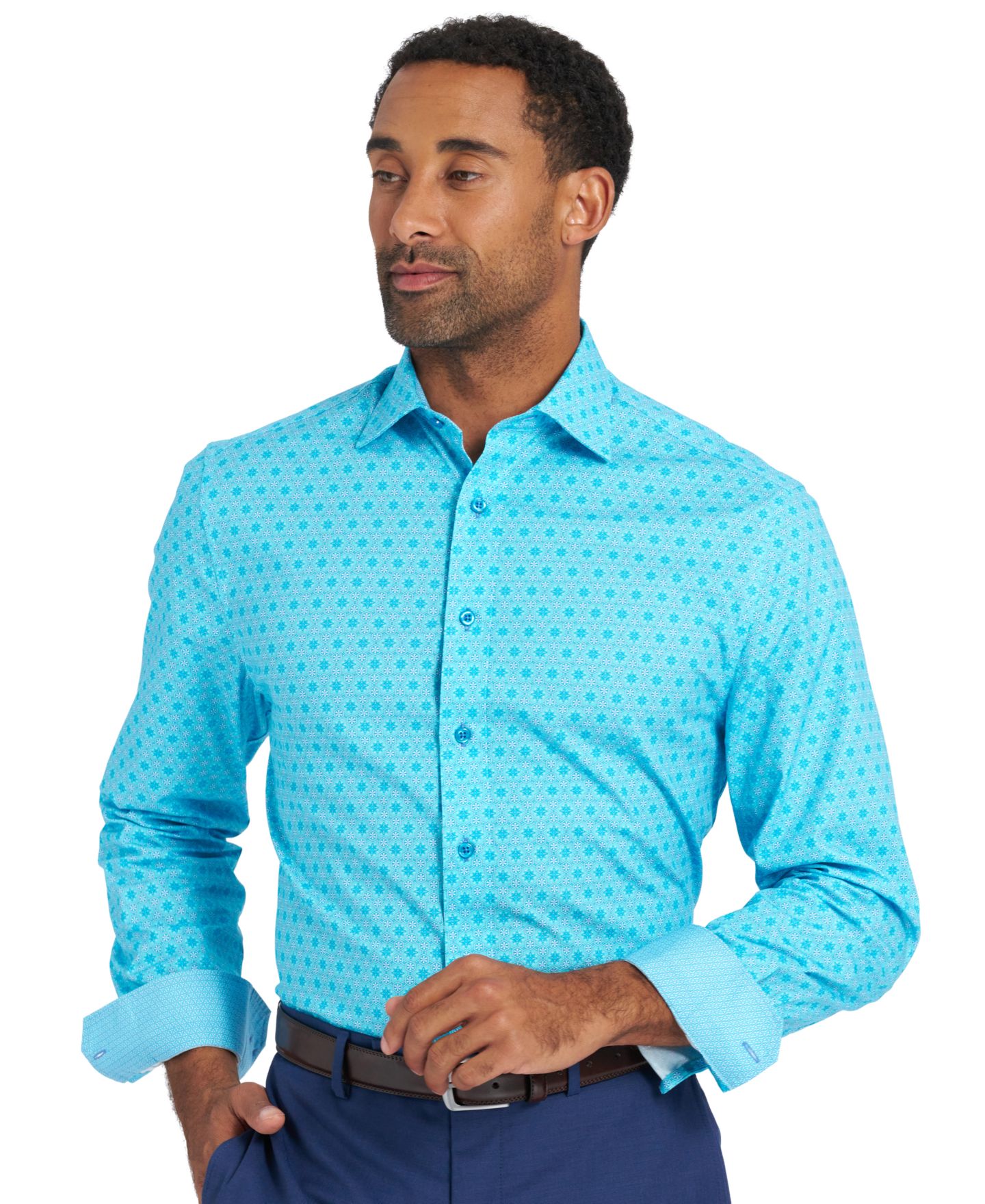 Мужская рубашка Nick Graham Hexagon Star Dress Shirt, цвет: Аквамариновый — фото 6