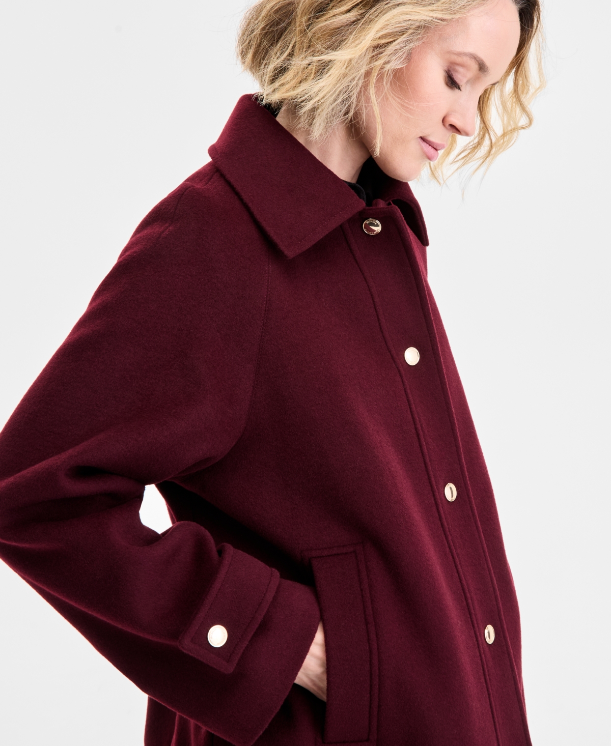 Michael Kors Michael  Women's Collared Button-front Coat, Exclusively At Macy's In Burgundy