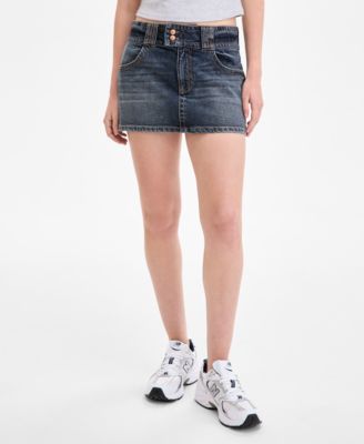 Juniors' Double-Button Denim Mini Skirt