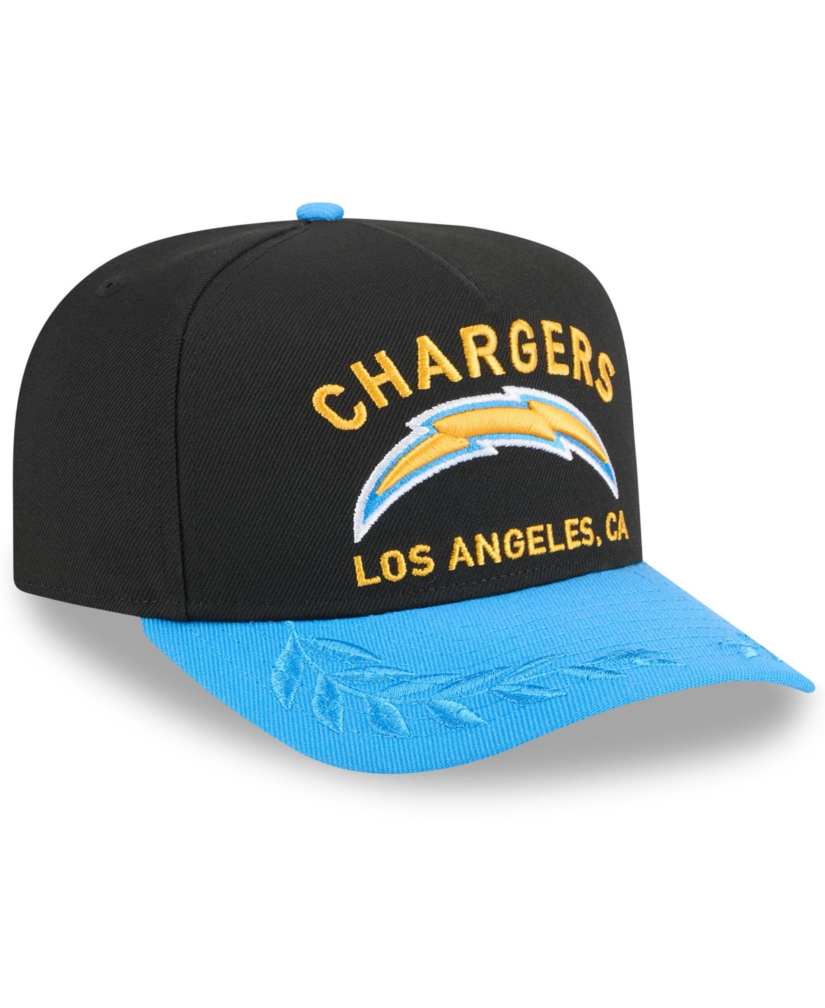 NEW ERA MEN'S BLACK/POWDER BLUE LOS ANGELES CHARGERS 2025 NFL DRAFT A-FRAME 9FIFTY SNAPBACK HAT 