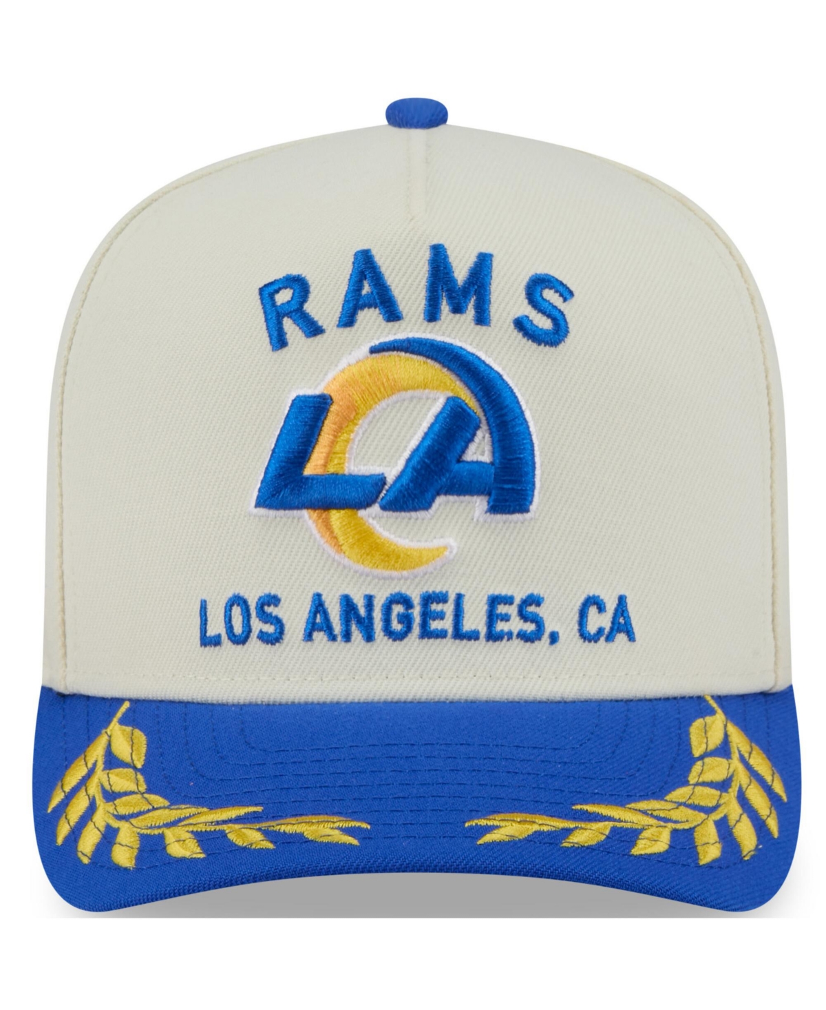 NEW ERA MEN'S CREAM/ROYAL LOS ANGELES RAMS 2025 NFL DRAFT A-FRAME 9FIFTY SNAPBACK HAT 