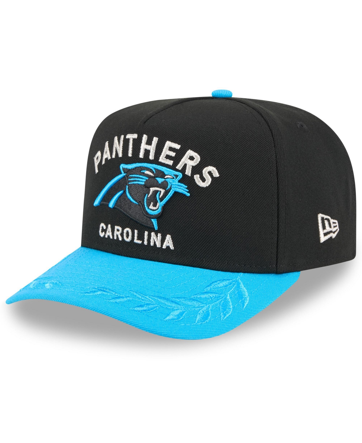 NEW ERA MEN'S BLACK/BLUE CAROLINA PANTHERS 2025 NFL DRAFT A-FRAME 9FIFTY SNAPBACK HAT 