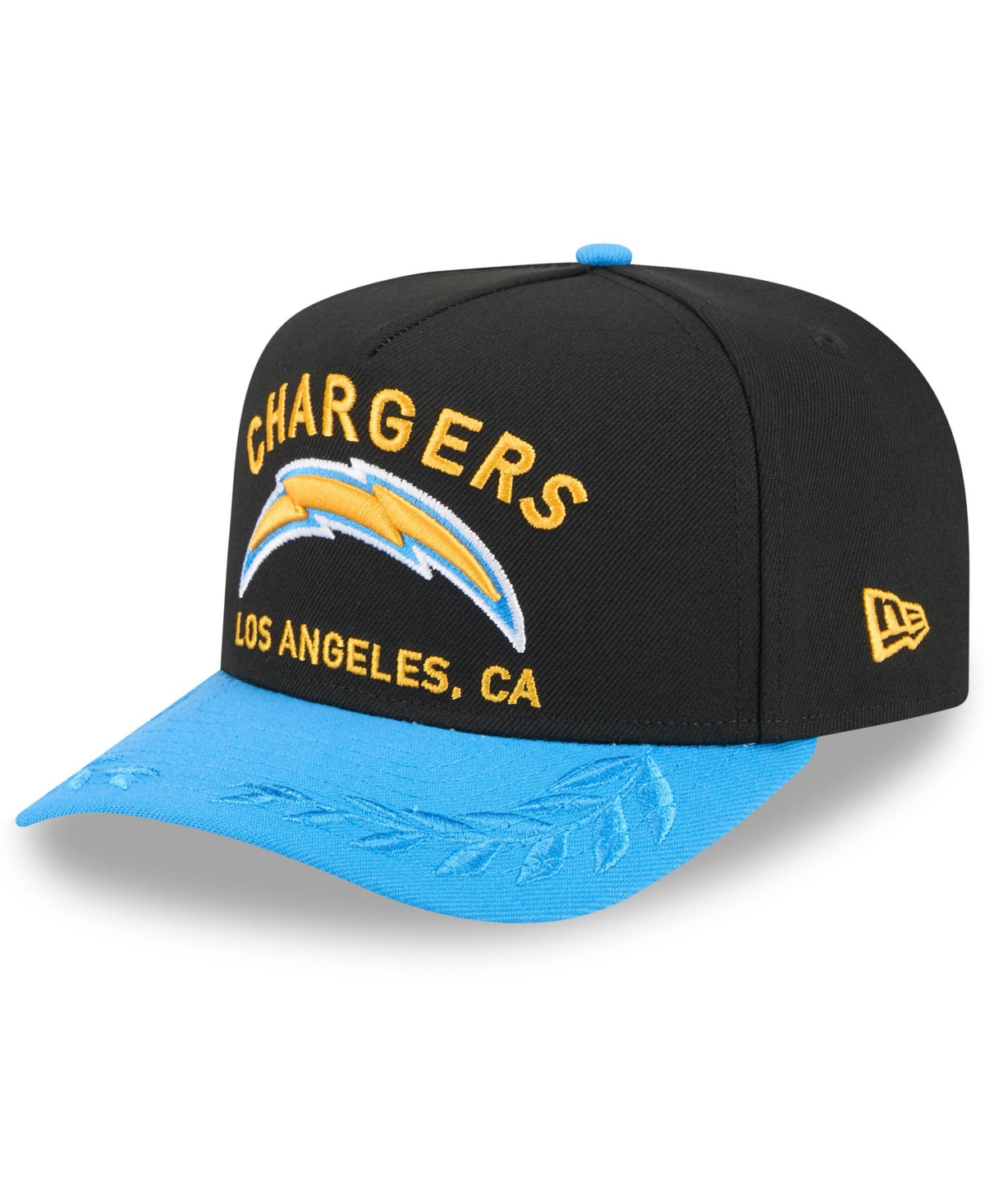 NEW ERA MEN'S BLACK/POWDER BLUE LOS ANGELES CHARGERS 2025 NFL DRAFT A-FRAME 9FIFTY SNAPBACK HAT 