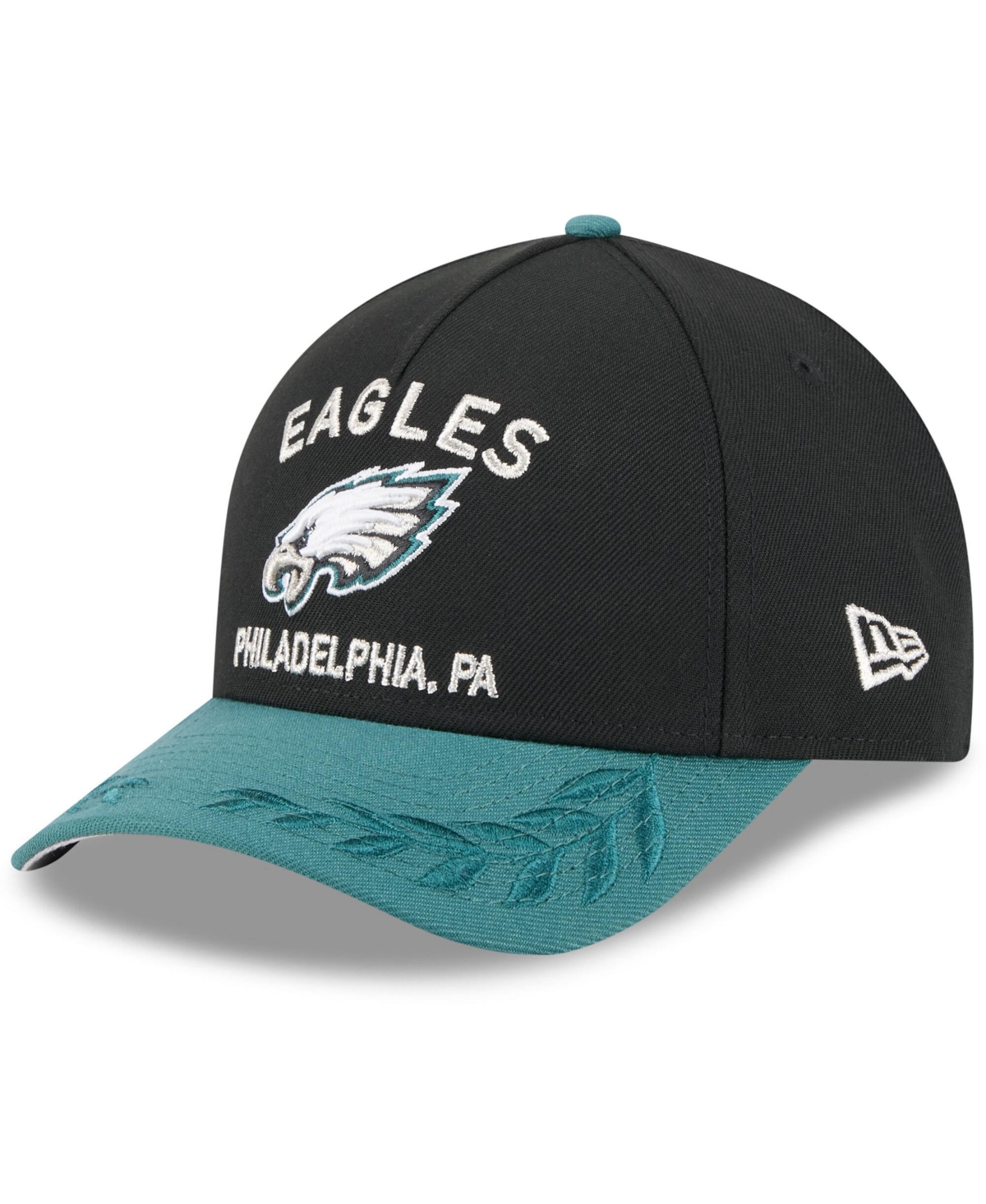 NEW ERA MEN'S BLACK/GREEN PHILADELPHIA EAGLES 2025 NFL DRAFT 9FORTY A-FRAME M-CROWN ADJUSTABLE HAT 
