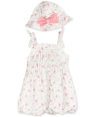 Baby Girls Floral-Print Bubble Romper & Hat, 2 Piece Set