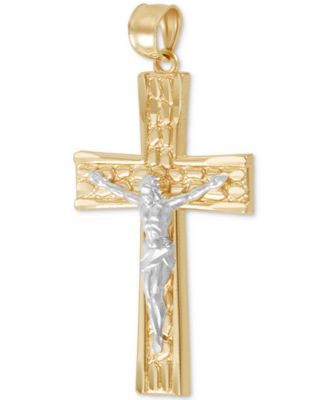 Men's Nugget Motif Christ Figure Crucifix Pendant in 14k Two-Tone Gold