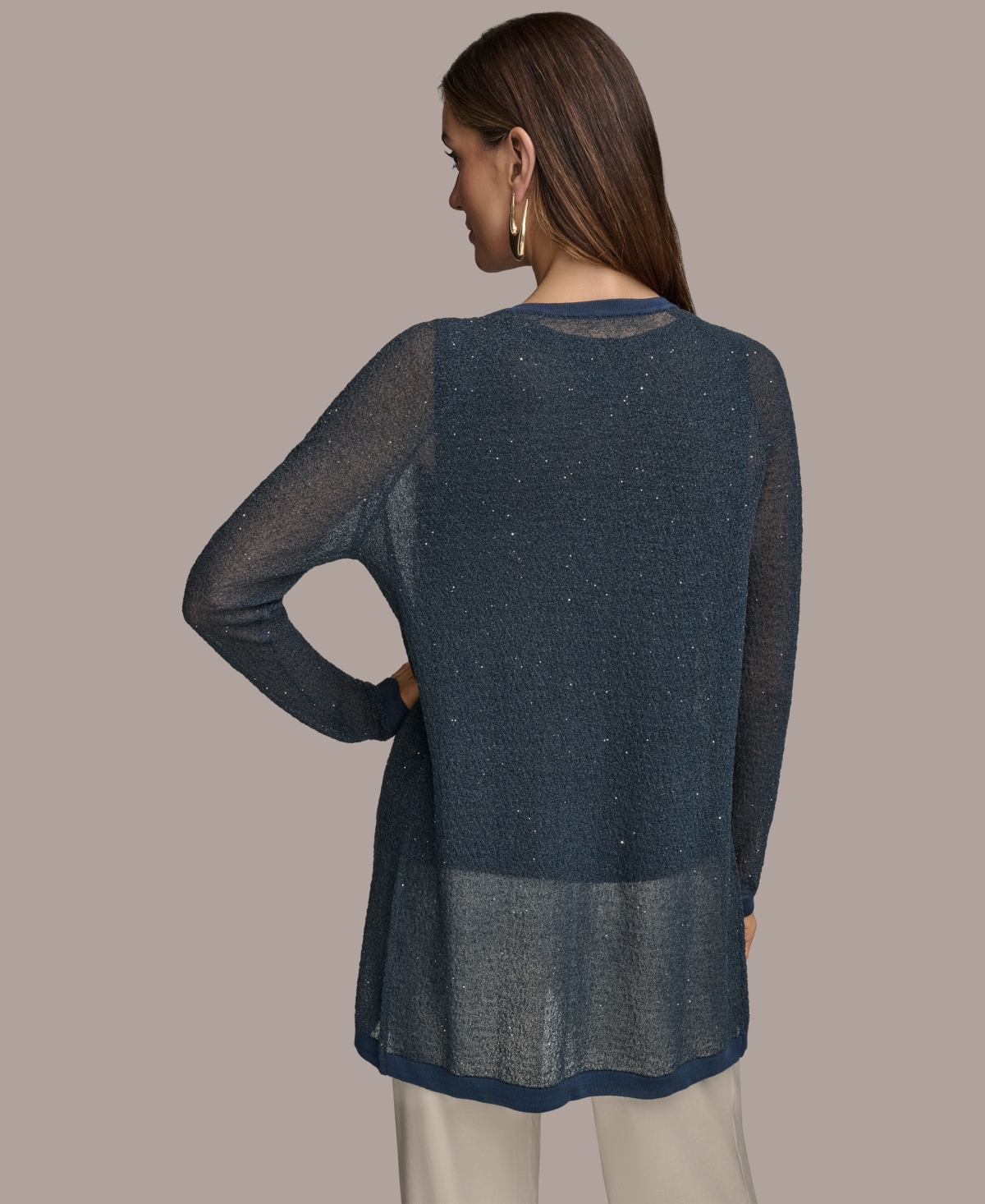 Shop Donna Karan Women's Sequin Embellished Long Cardigan